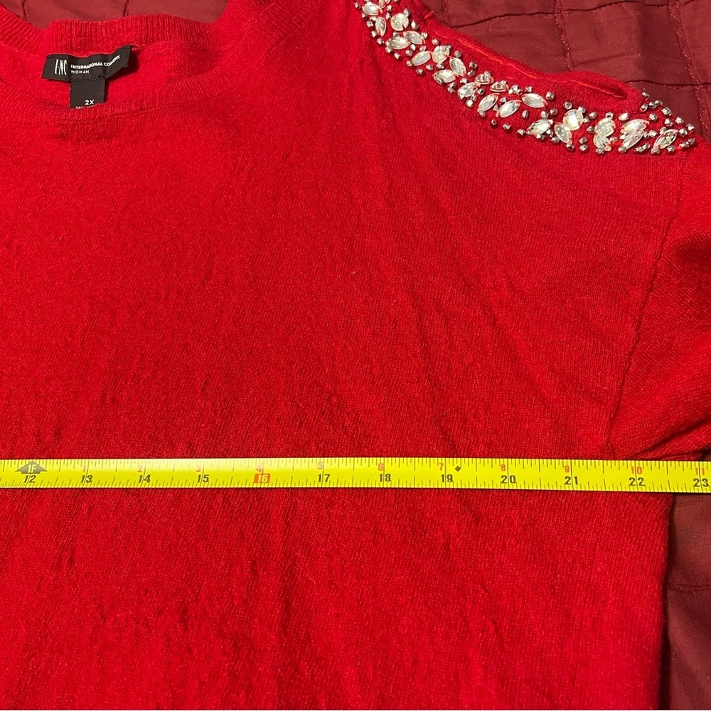 INC International Concepts Red Embellished Off-Shoulder Sweater - Picture 11 of 12